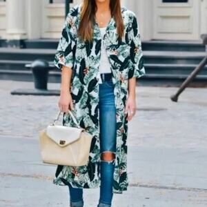 Rachel Zoe Los Angeles Palm Print Duster Jacket Kimono Coverup